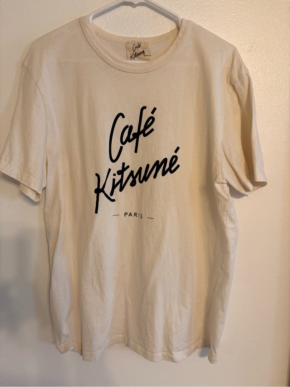Maison Kitsuné Paris Logo Tee in Cream with Black Print